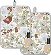 Pot Holders Sets Heat Resistant Colorful Vintage Floral Potholder with Pocket Hot Pad Holders for Kitchen Oven Mitts 2 Pack