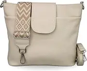 [Brise Art] Brise Women's Genuine Leather Ellie Shoulder Bag Handmade Crossbody Bag with Leather Strap + Optional Widths Patterned Straps 7 Compartments Waterproof Stylish Shoulder Bag Made in Italy, Beige- 4