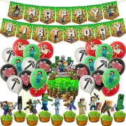 Minecraft Gaming Birthday Theme Party Balloons Kits Banner Cake Cupcake Topper Kids Decoration Birthday Theme Party
