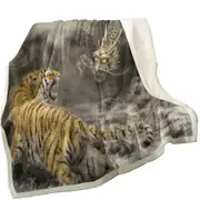 Cool Fantasy Art Dragon vs Tiger Throw Blanket