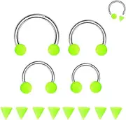 [ALACLO] 4Pcs G23 Titanium 16g Septum Nose Rings Horseshoe Threaded Lip Rings Hoop Labret Jewelry Eyebrow Daith Helix Tragus Cartilage Earring Piercing Jewelry (Green)