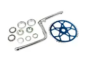 ProBMX Old School Style Crank, Snowflake Chainwheel & Bearing Chrome & Dark Blue