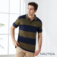 在飛比找momo購物網優惠-【NAUTICA】男裝 純棉條紋休閒短袖POLO衫(藍綠)