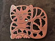 Vintage 1995 Cat Trivet Copper Color Cast Iron Wall Hanging Cute Kitty NOS
