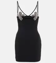 [David Koma] David Koma Mesh-panel embellished minidress AU 14 black