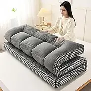Japanese Floor Futon Mattress,Thicken Folding Futon,Twin/Full/Queen,Sofa Bed,Foldable Roll Up Guest Bed,Portable Camping Mat,Sleeping Pad,King(Gray,47.2"x79")