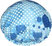 Blue Polka Dot Print Print Shower Cap For Women Men Reusable Lightweight Soft Bath Hair Cap With Elastic Band
