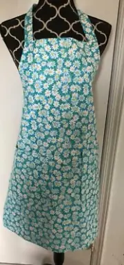 NEW 2 Pocket Handmade Full Length Adult Apron - WHITE DAISIES ON TEAL