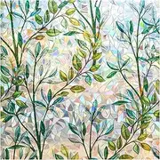 FINNEZ Window Film - Self-Adhesive Static Film, Colourful Opaque Privacy Film, Anti-UV Rainbow Look with Small Grass Motif, Decorative Film for Living Room, Kitchen, Office - 44.5 x 200 cm