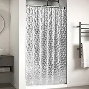 [OTraki] 3D Shower Curtain 48" x 72", Clear Shower Curtain Weighted 120 x 200cm, Transparent Shower Curtain with 8 Hooks, Plastic Shower Curtains (Heavy Duty, Waterproof)