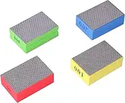 Diamond Hand Polishing Pads, Sturdy Glass Kit Sanding Block Foam Backing Professional for Stone Marble Tile Concrete Granite Ceramics Metal Wet Dry 4 Pcs Set Grit