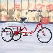 [MegLob] 20IN Adult Tricycles Single Speed, Three-Wheeled Bicycles Cruise Trike with Shopping Basket, Low Step-Through Foldable Cruiser Adult Tricycle, Adult Trike for Women/Men/Seniors, Red