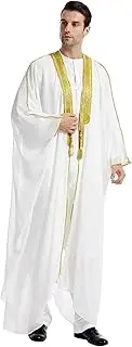 [zhxinashu] Thobe for Men Long Sleeve Kaftan Loose Robe Muslim Men costume