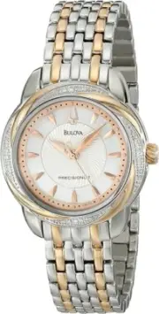 Bulova Precisionist Women's Quartz Diamond Accent Silver Gold Watch 30mm 98R153