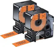 NineLeaf 2 Pack Permanent Industrial Black on Orange Vinyl Label Tape Compatible for DYMO 18436 19mm(3/4") x5.5m(18ft) use in Rhino 5200 4200 5000 6000 3M PL200 PL300 ILP 219 Label Maker
