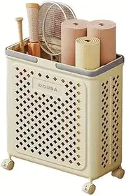 [AIMALL] Foldable Laundry Basket with Wheels, Large Capacity Breathable Storage Bin, Movable Dirty Clothes Hamper with Handles, Two Sizes (M/L), Beige or White