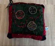 Vintage Velvet Sequined & Embroidered Christmas Pillow NWT
