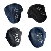Spring Summer Star Pattern Newsboy Cap Men Washed Denim Flat Peaked Cap