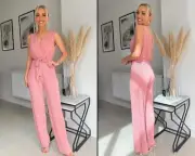 iKrush Wide Leg Jumpsuit Bodycon Summer Day Dresses Regular Length V Neck