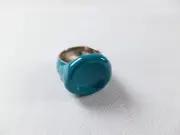 BOTTEGA VENETA Seal blue enamel & gold plated silver ring Size 10 US / 23 IT