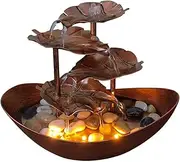Tabletop Water Fountain Desktop Lotus Leaf Yuanbao Flowing Water Fountain Decoration Living Room Screen Porch Home Decoration, LED Atmosphere Night Light Office Relaxation Meditation Fountain (Color