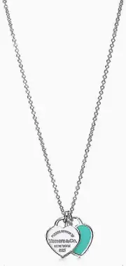 Double Heart Enamel Necklace 925 Sterling Silver Pendant Jewelry Pink Pendant Sweet Fashion Necklace For Women (PrettyJ)