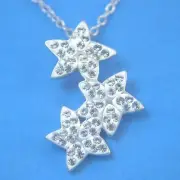 N192 Sterling Silver Sparkling Tri-Star Pendant 18" Chain Necklace New Solid 925