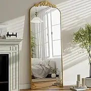 GLSLAND Vintage Mirror - 64"x 21" Full Length Mirror Large Carved Arched Mirror with Metal Frame Baroque Full Body Mirror for Bathroom/Living Room/Entryway,Gold