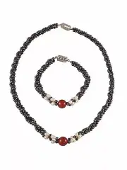 Magnetic Hematite Freshwater Pearls Carnelian Red Agate Necklace Bracelet Set