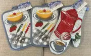 NWT Nick & Nora Home BREAKFAST IN BED Oven Mitt & Pot Holders As Seen On TV