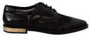 Dolce&Gabbana Women Black Booties Patent Leather Lace Up Wingtip Broques Boots