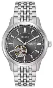 Bulova Mens Classic Automatic Skeleton Silver Stainless Steel Watch 40 MM 96A190