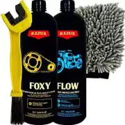 Flow Shampoo Para Lavar Motos Razux Luva Foxy Limpa Corrente 2x1000ml