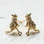 2 Pieces (One Pair) Gold Plated Brass Base Earring Post - Cat 13x10mm (19842Z)