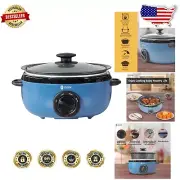 Versatile Oval Slow Cooker with 3 Cooking Settings & Cool Touch Handles - Blue