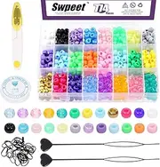 Swpeet 774Pcs 24 Colors Beads for Hair Braids Kit, Hair Beaders Rubber Bands, Including Candy Pony Beads, Elastic Rubber Bands, Quick Beaders for Kids Hair Braids, Scissors and Bead Thread