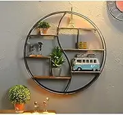 Rustic Industrial Round Wall Shelf Floating Shelves for Wall Decor Storage Retro Wall Mounted Hanging Circle Shelf for Bedroom Living Room Bathroom Rustic Wood Shelf Wall Organizer.