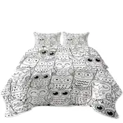 Black and White Owls Drawings Coverlet