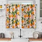 Jekeno Orange Kitchen Curtains Set for Windows: Natural Fruit Short Cafe Curtain Unique Tomato Decor for Dining Room Tier Curtains Art Printed Rod Pocket Window Drapes 36 Inch Length 2 Panels Set