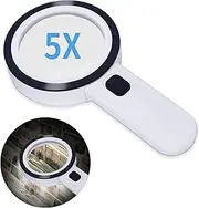 Magnifying Glass with 12 LED Lights, 5X Double Glass Lens Handheld Illuminated Magnifier Reading Magnifying with for Seniors Read, Coins, Stamps, Map, Inspection (Black)