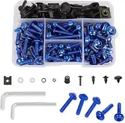CHIFUN Motorcycle Fairing Bolt Kit Blue M5 M6 Aluminum Screws Assortment Kit Plastic Grommets Nuts Washers Clips Universal for Sport Dirt Bike Bodywork Fairing Windscreen