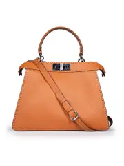 Brown Leather Bag Hand Sewn Top Stitch Peekaboo Selleria