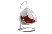 Hanging Egg Chair Double Seat - White Basket & Red Cushion