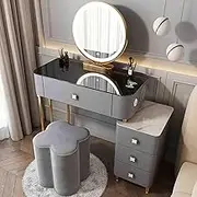 Makeup Vanity Desk with Lighted Mirror, Dressing Table with 2 USB Ports and Charging Station, Makeup Vanity Set with Stool 4 Drawer Adjustable LED Lights Mirror, for Women Mother(Grey A,60cm/23.6in)