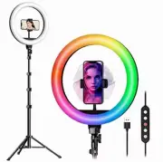 10”Selfie Ring Light with Stand and Phone Holder, Desk Tripod, 29 RGB Lightin