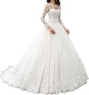 [Generic] Women's Lace Wedding Dresses with Long Sleeves Wedding Dresses A Line Princess