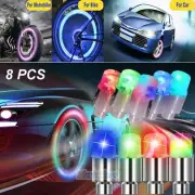 8Pcs LED Wheels Tire Air Valve Stem Caps Blue Neon Light Lamp For Car Motor Bike