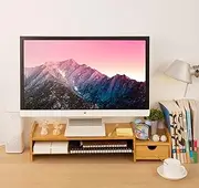 Monitor Stand Riser Desk Organizer-Bamboo 2 Tier Laptop Stand with Drawers, Adjustable Desktop Storage Organizer for Computer, Printer, Cellphone-Use in Office,Home/Reduce Neck &Eye Strain(Basic)