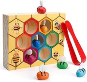 Coogam Toddler Fine Motor Skill Toy, Clamp Bee to Hive Matching Game, Montessori Wooden Color Sorting Puzzle, Early Learning Preschool Educational Toy for 2 3 4 Years Old Kids