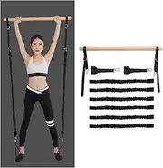 Pilates Bar Kit Portable Pilates Bar Kit with Foot Loop - Core Strength Fitness Gym Resistance Band Bar Kit - Ideal for Home Total Body Workout, with 6 Drawstrings